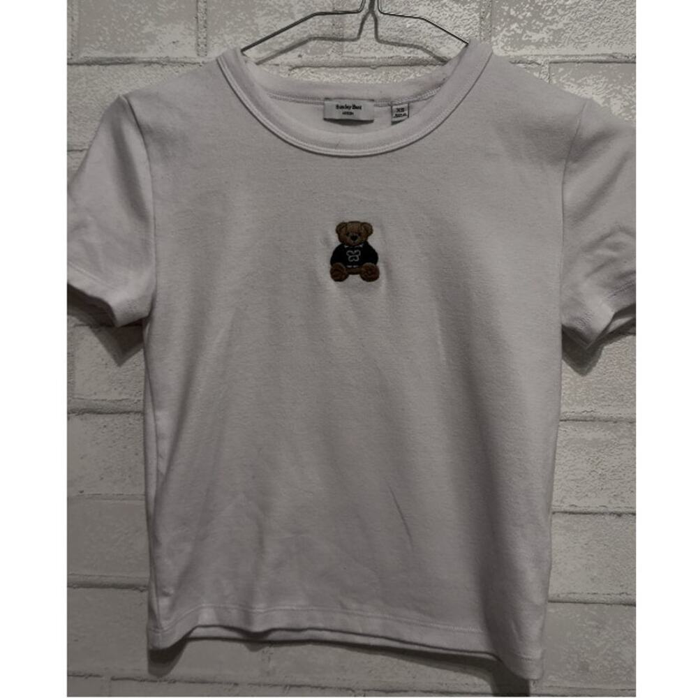 Artizia Sunday Best BestHug Ribbed T-Shirt White Teddy Bear Embroidery Womens XS - Picture 5 of 7